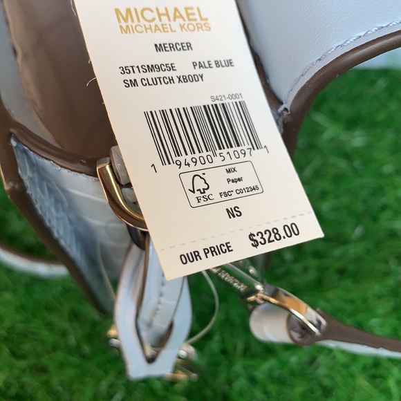 Michael Kors Mercer Sm clutch XBODY Pale Blue - Picture 2 of 15